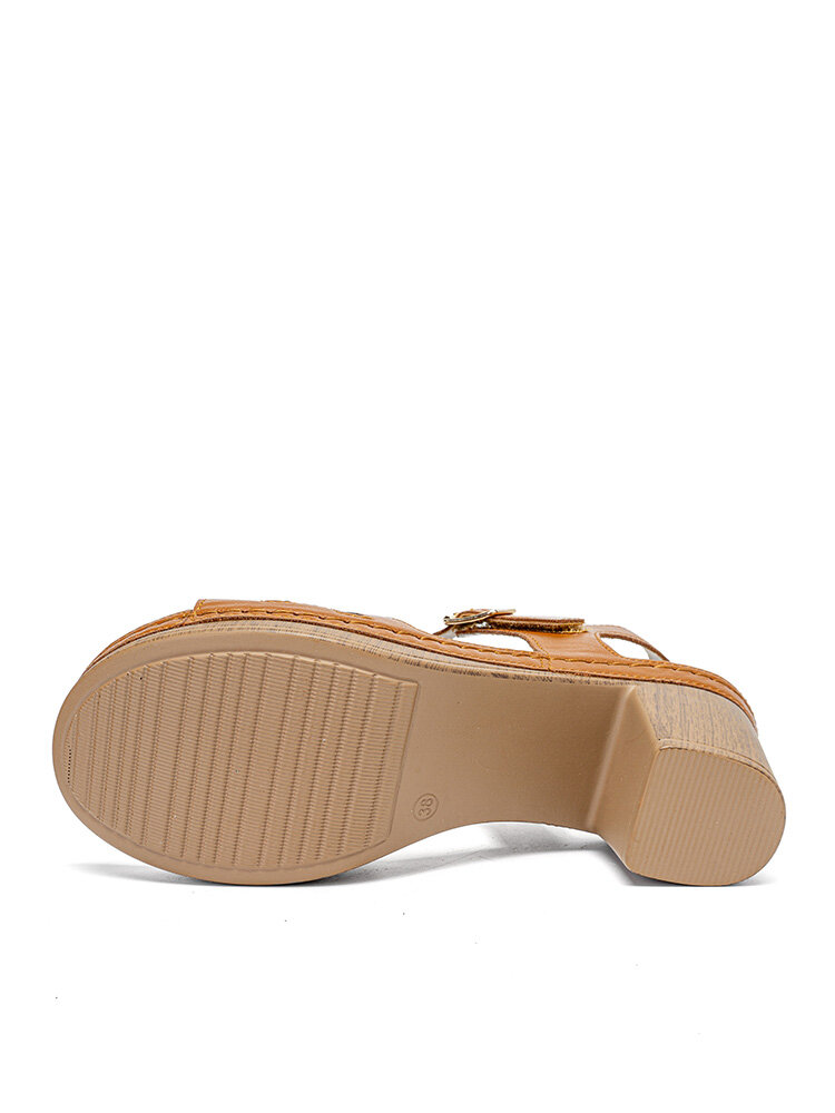 
	Women Comfy Soft Sole Hollow Stitching Buckle Heels Sandals