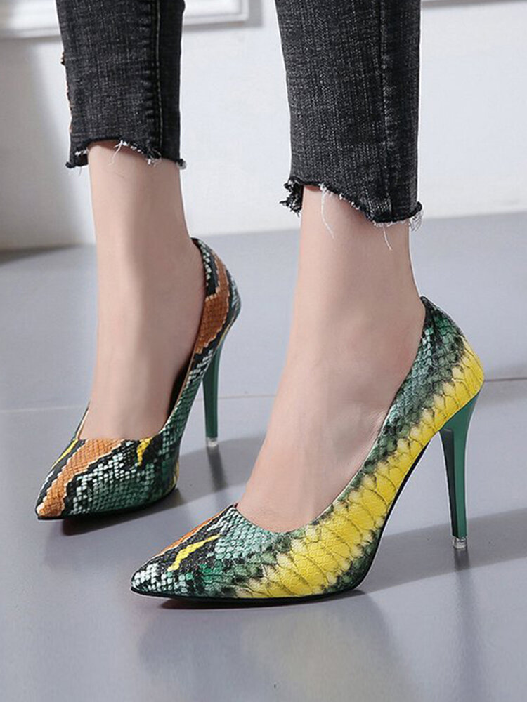 
	Women Colorful Snake Pattern Pointed Toe Slim High Heels Halloween Party Pumps