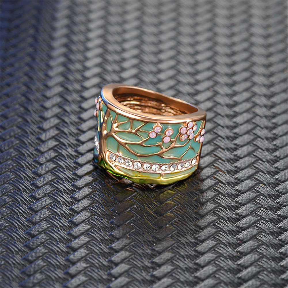 
	Vintage Geometric Stereoscopic Tree Of Life Rings Metal Rhinestone Finger Rings Chic Jewelry