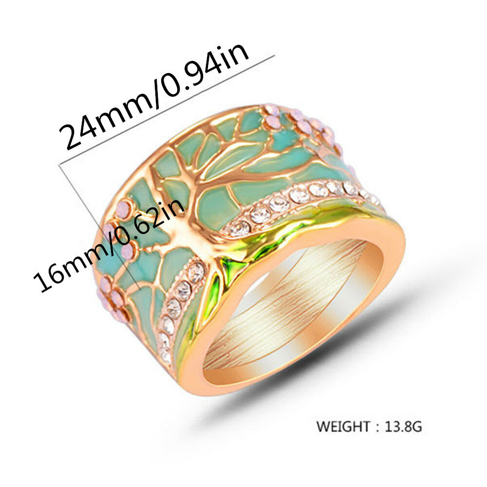 
	Vintage Geometric Stereoscopic Tree Of Life Rings Metal Rhinestone Finger Rings Chic Jewelry