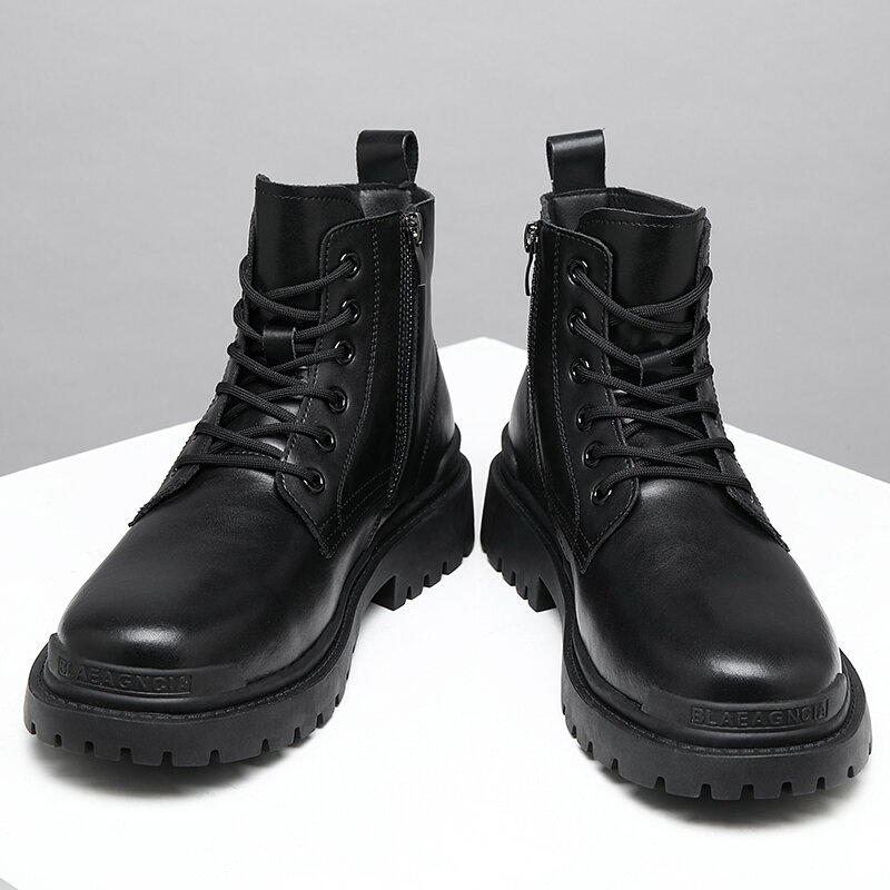 
	Men Stylish Black Lace Up Non Slip Casual Tooling Martin Boots