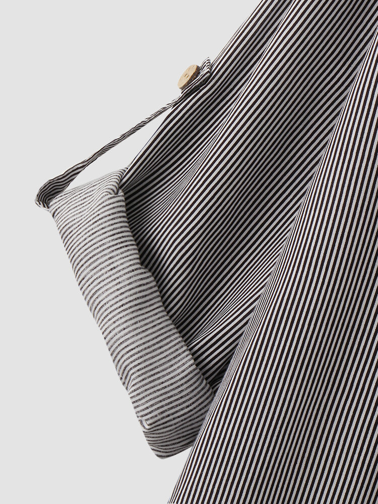 
	Stripe Print Pocket Tie Front Long Sleeve Lapel Dress