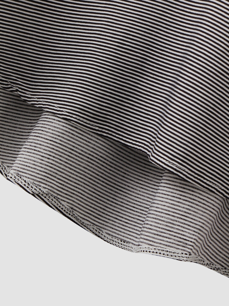 
	Stripe Print Pocket Tie Front Long Sleeve Lapel Dress