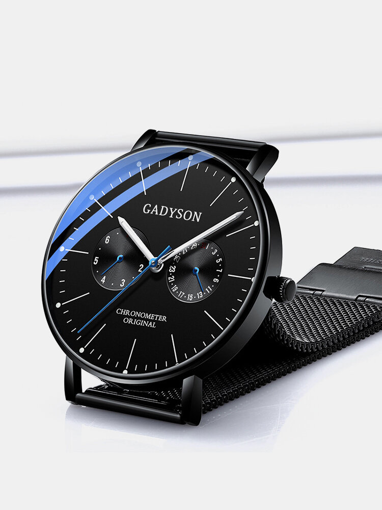 
	Business Men Watch Thin Dial Steel Mesh Band Luminous Quartz Watch