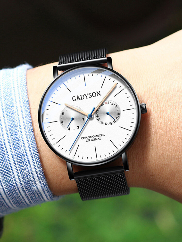 
	Business Men Watch Thin Dial Steel Mesh Band Luminous Quartz Watch