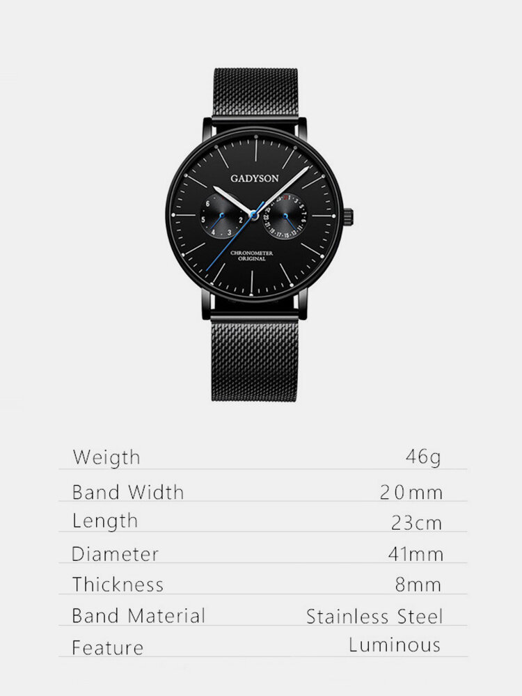 
	Business Men Watch Thin Dial Steel Mesh Band Luminous Quartz Watch