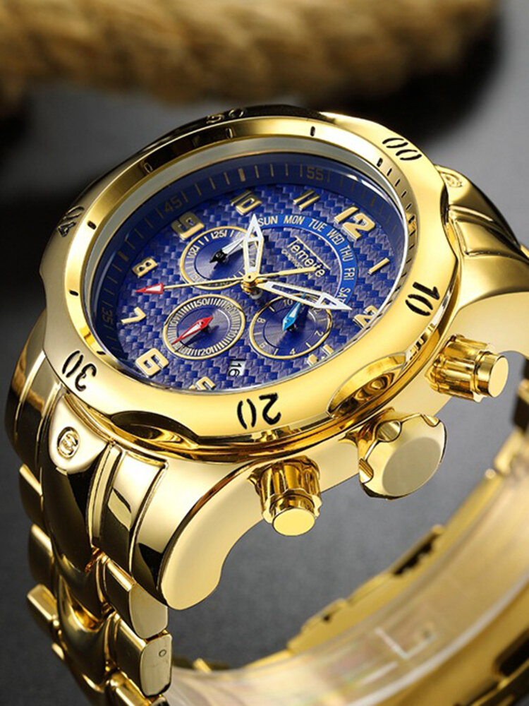 
	Large Dial Men Business Watch Multifunctional Luminous Calendar Waterproof Quartz Watch