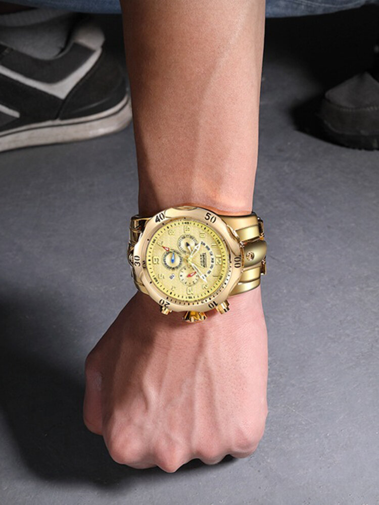 
	Large Dial Men Business Watch Multifunctional Luminous Calendar Waterproof Quartz Watch