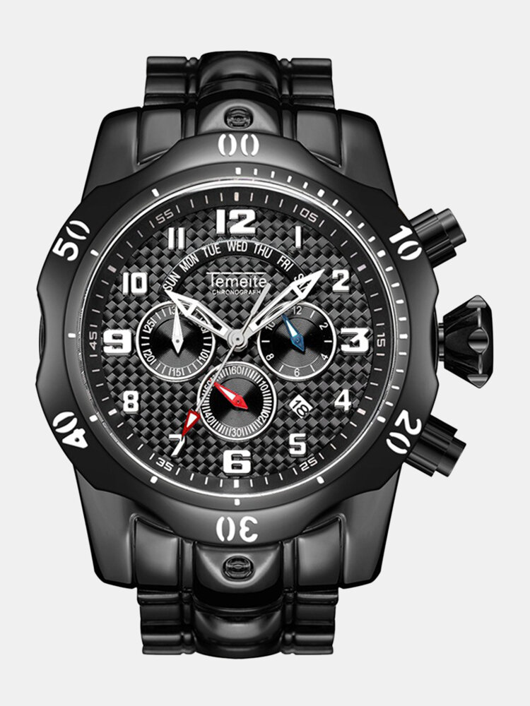 
	Large Dial Men Business Watch Multifunctional Luminous Calendar Waterproof Quartz Watch