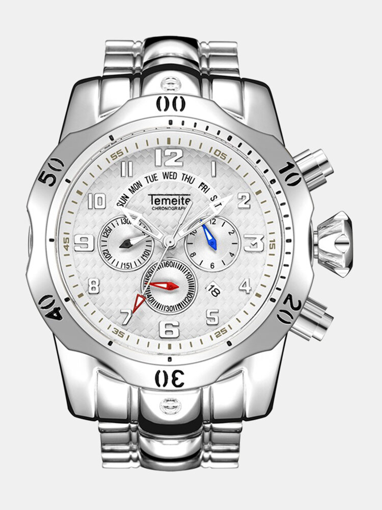 
	Large Dial Men Business Watch Multifunctional Luminous Calendar Waterproof Quartz Watch