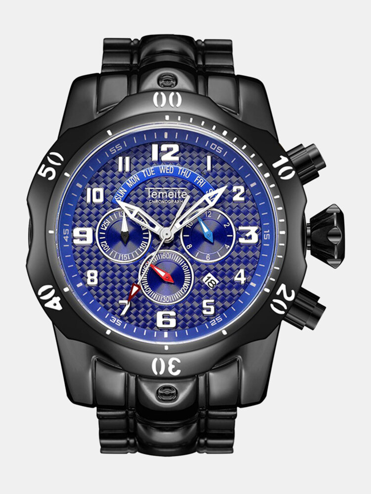 
	Large Dial Men Business Watch Multifunctional Luminous Calendar Waterproof Quartz Watch