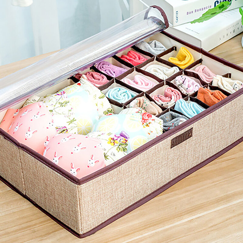 
	6 Colors Large Capacity Linen Storage Box Basket Clothes Bras Storage Bag