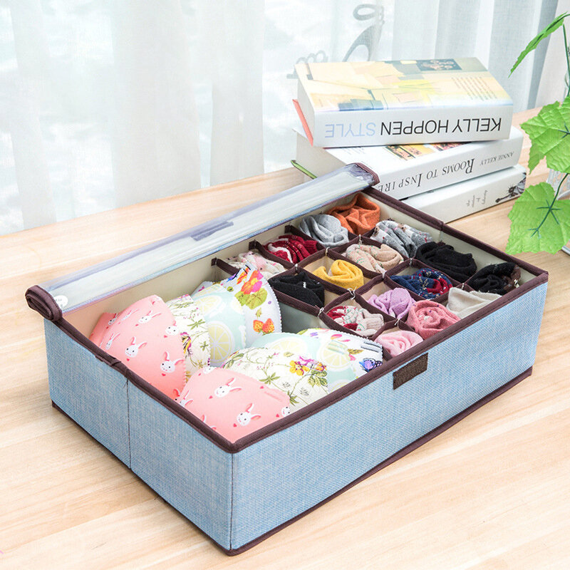 
	6 Colors Large Capacity Linen Storage Box Basket Clothes Bras Storage Bag