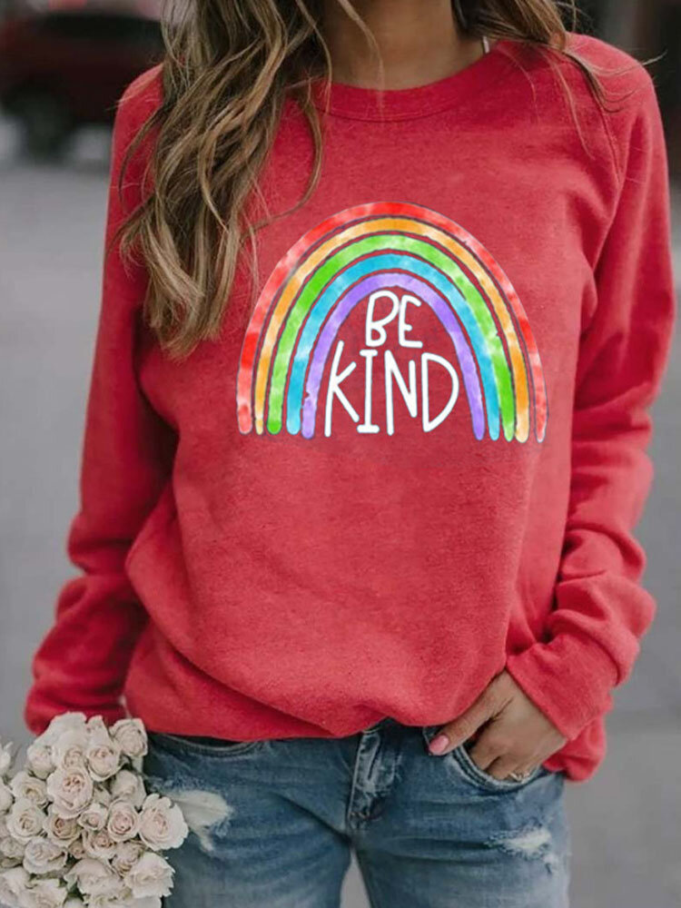 
	Rainbow Print O-neck Long Sleeve Casual Sweatshirt for Women