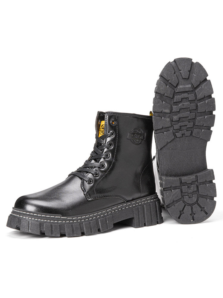 
	Men Black Comfort Round Toe Pure Color PU Leather Mid Calf Boots