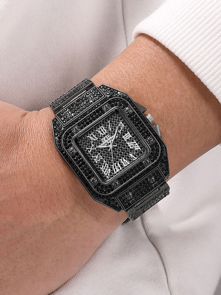 
	Causal Big Dial Steel Band Diamond Quartz Watch For Men Women