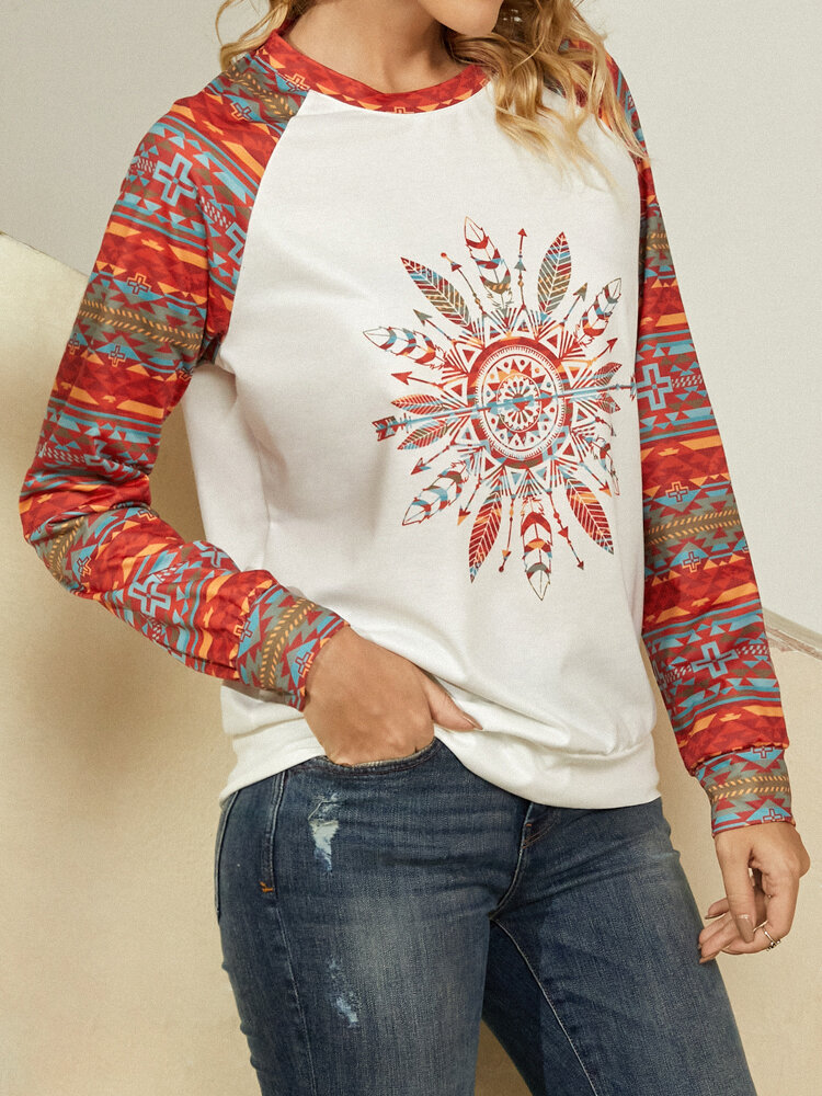 
	Tribal Pattern Raglan Sleeve O-neck Sweatshirt For Women