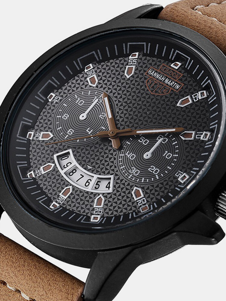 
	Vintage Men Watch Spiral Dial Leather Band Waterproof Calendar Quartz Watch