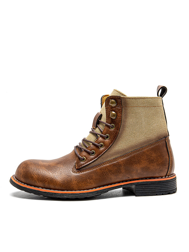 
	Men Retro PU Non Slip Splicing Casual Short Calf Boots