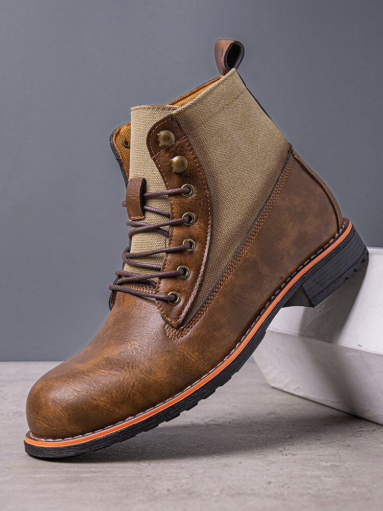 
	Men Retro PU Non Slip Splicing Casual Short Calf Boots