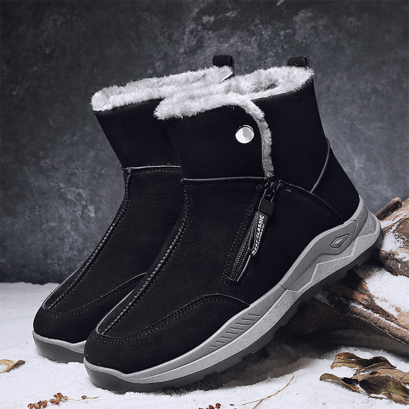 
	Men Brief Warm Lining Side Zip Non-slip Pure Color Suede Casual Boots