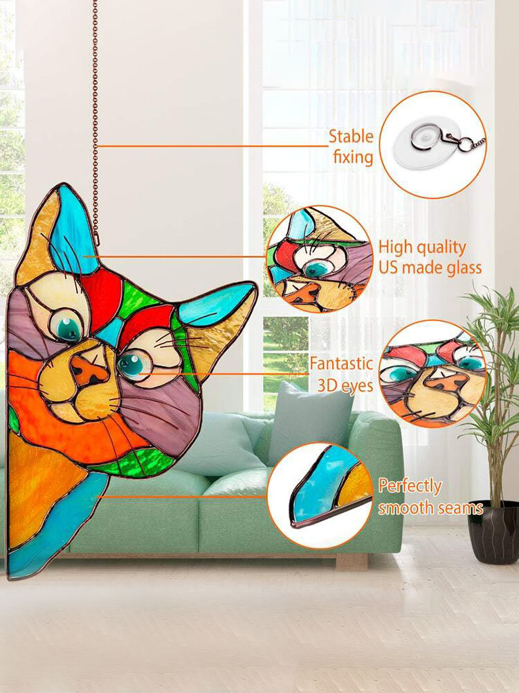 
	Cute Animal Pattern Hanging Decor Cat/Dog Print Sun Catcher Window Hanging Ornament Pendant For Garden Window Wall Door