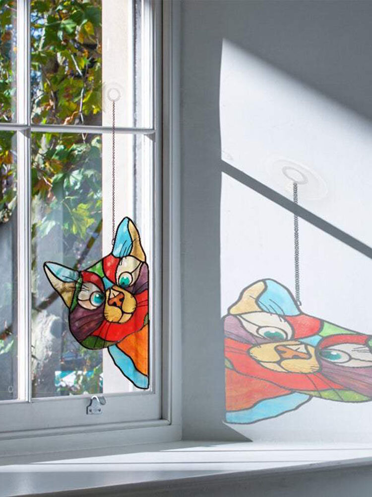 
	Cute Animal Pattern Hanging Decor Cat/Dog Print Sun Catcher Window Hanging Ornament Pendant For Garden Window Wall Door