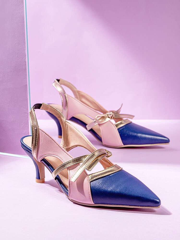 
	Womens Fashion Pointed Toe Side Cut-out Colorblock Mary Jane Heels
