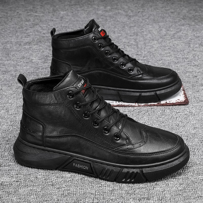 
	Men Brogue Black Lace Up High Top Ankle Casual Boots