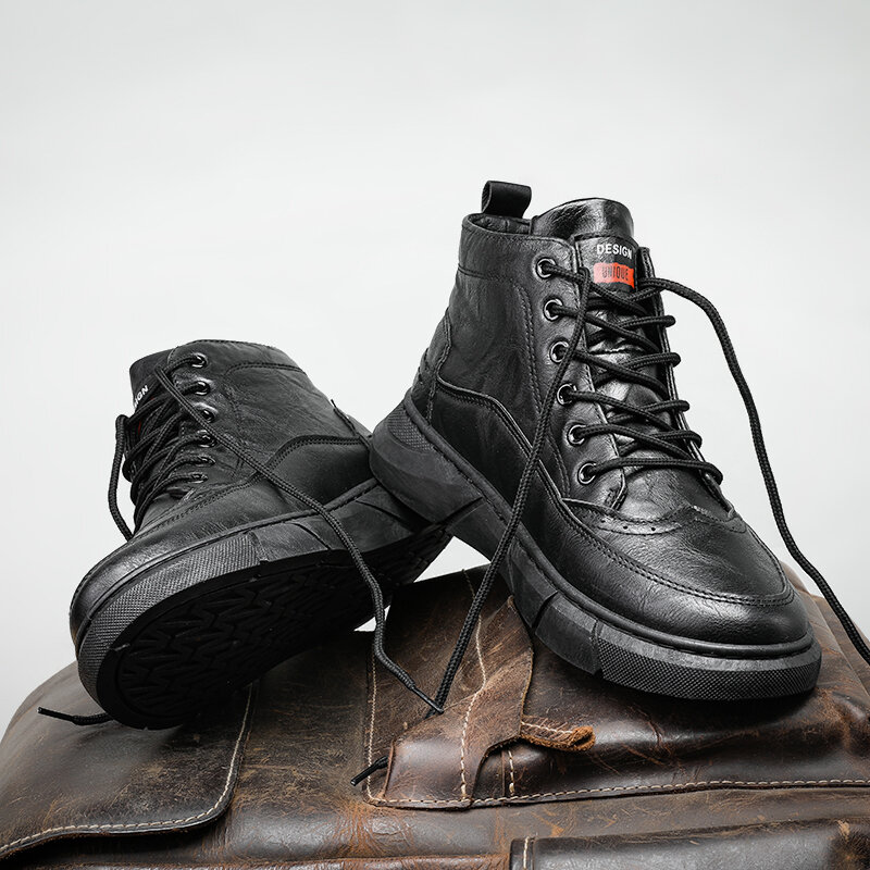 
	Men Brogue Black Lace Up High Top Ankle Casual Boots