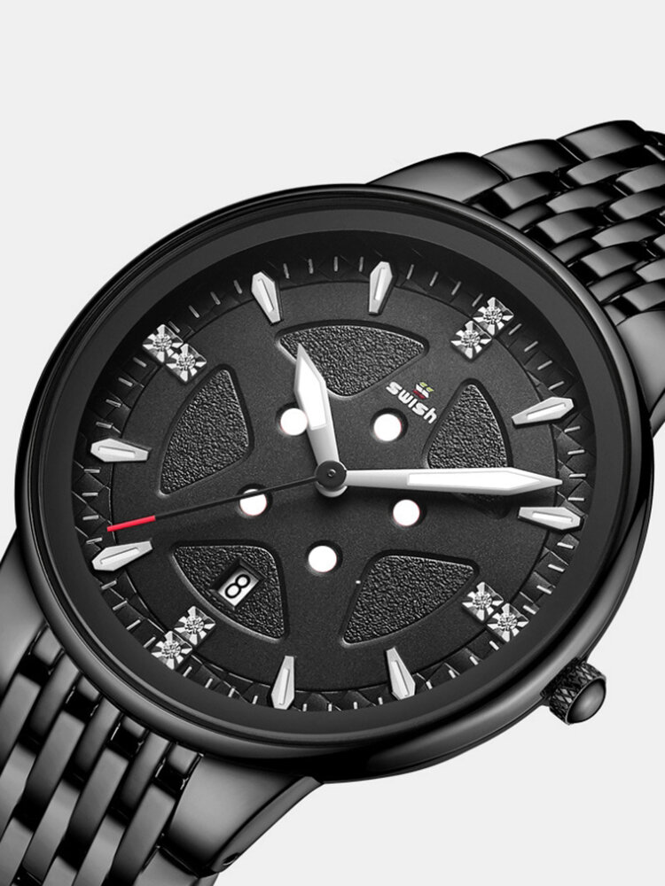 
	Business Men Watch Thin Steel Band Waterproof Automatic Calendar Luminous Quartz Watch