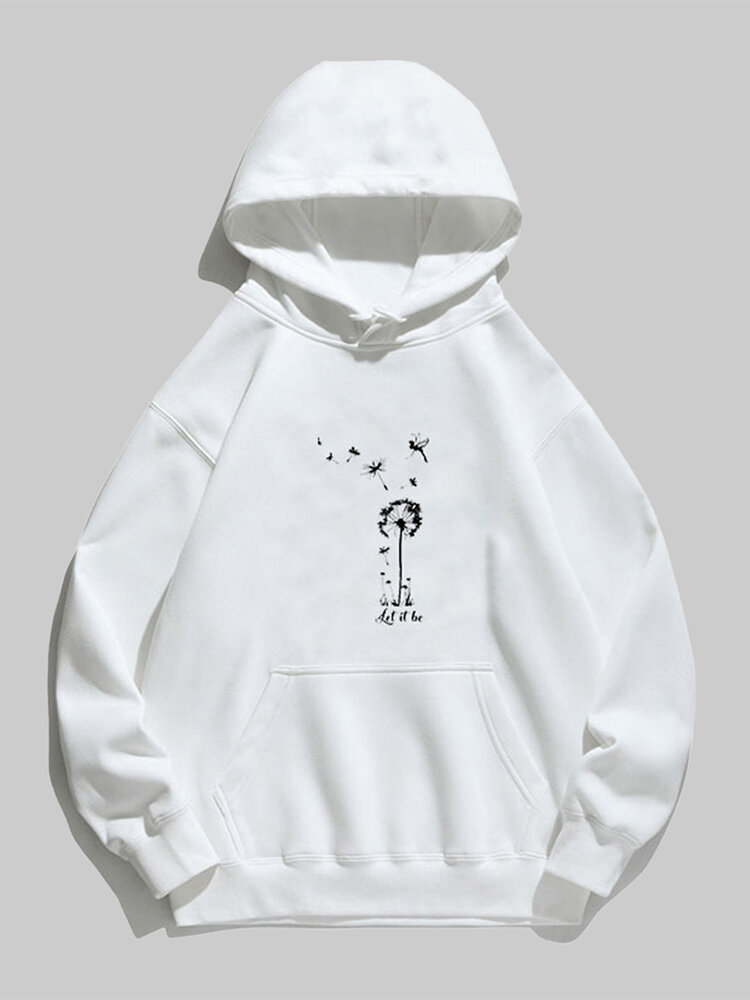 
	Flower Printed Long Sleeve Drawstring Hoodie For Women