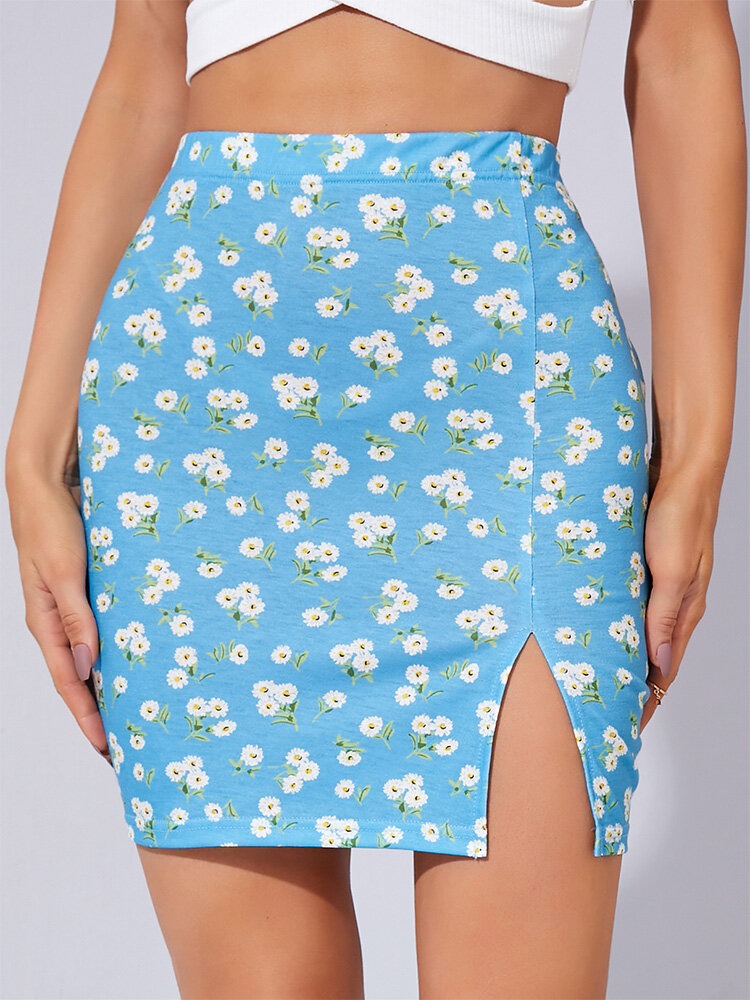
	Bohemian Floral Print Slit Hem Elastic Waist Mini Skirt