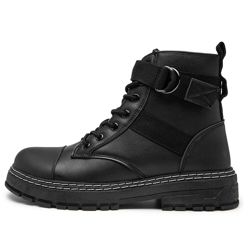 
	Men PU Lace-up Ribbon Round Toe Casual Short Boots