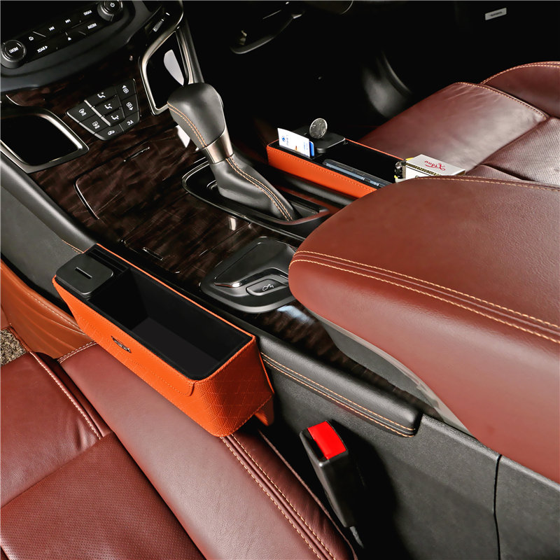 
	PU Leather Car Seat Crevice Storage Box Money Pot Grain Organizer Gap Slit filler Phone Holder