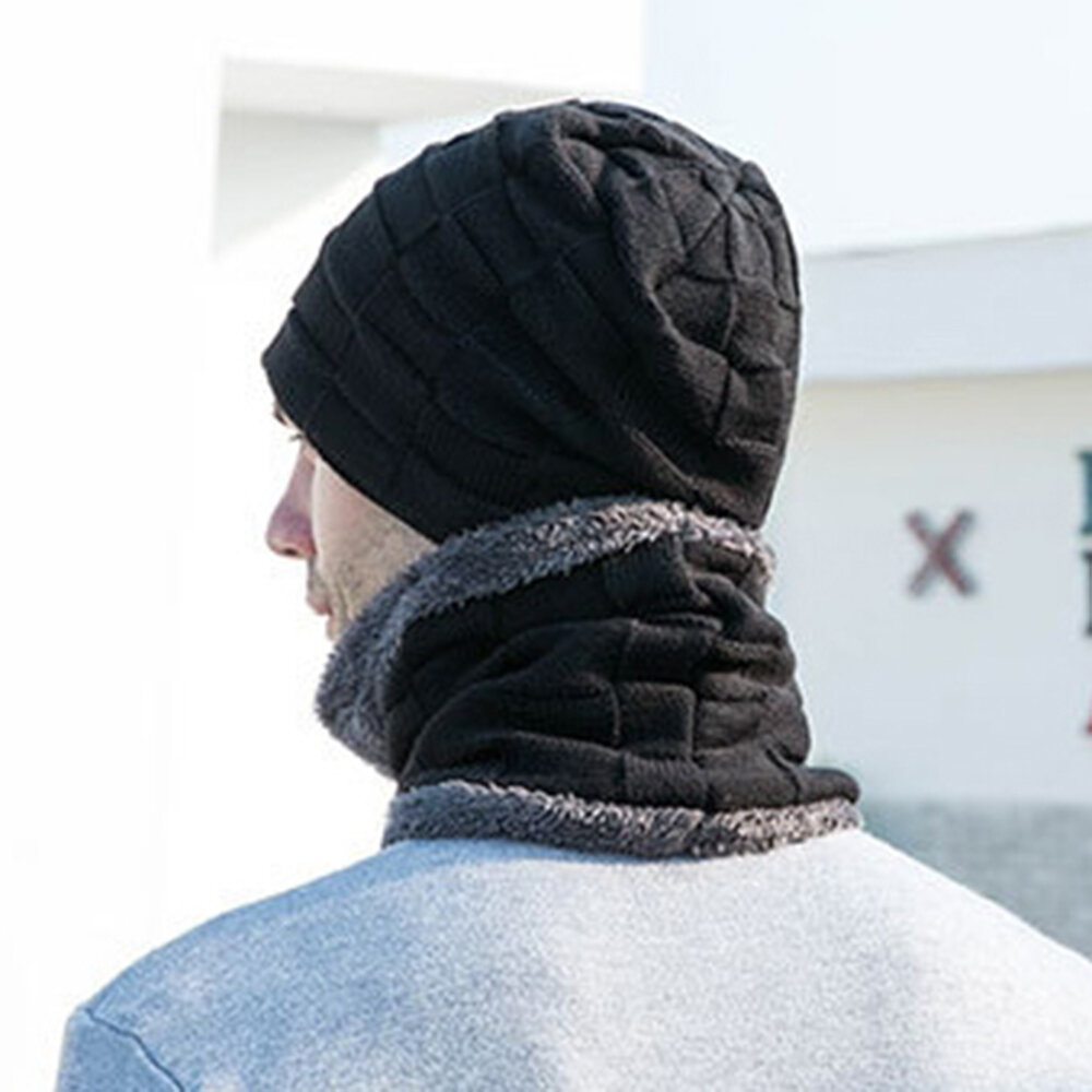 
	Men 2/3PCS Plus Velvet Keep Warm Winter Neck Protection Headgear Scarf Full-finger Gloves Knitted Hat Beanie