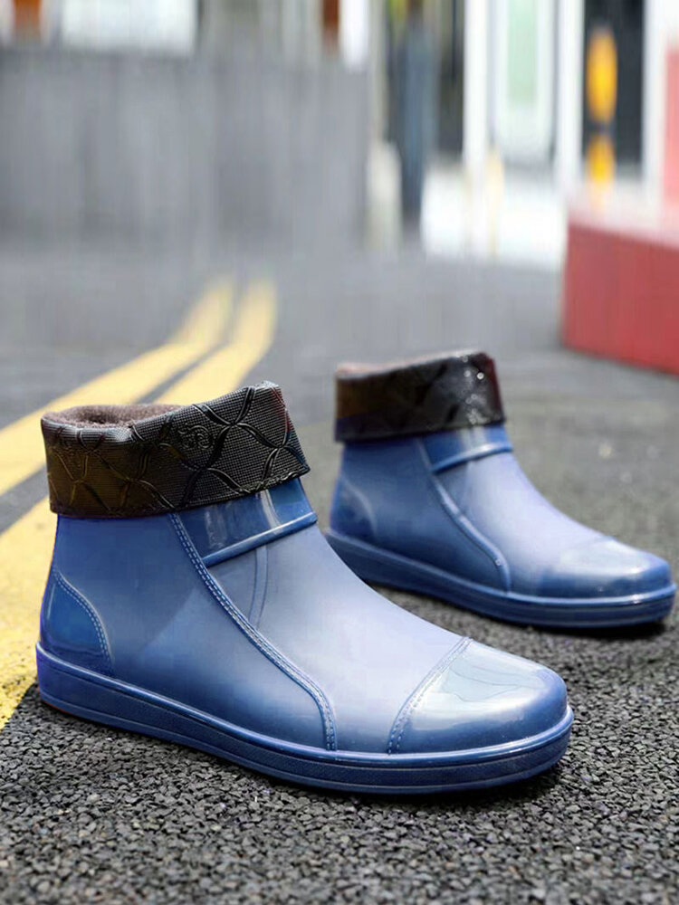 
	Men Waterproof Warm Lined Slip Resistant Soft Comfy Rain Boots