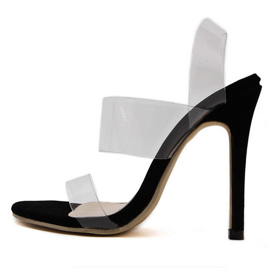 
	Transparent Glitter Block Heel Crystal Peep Toe Sandal