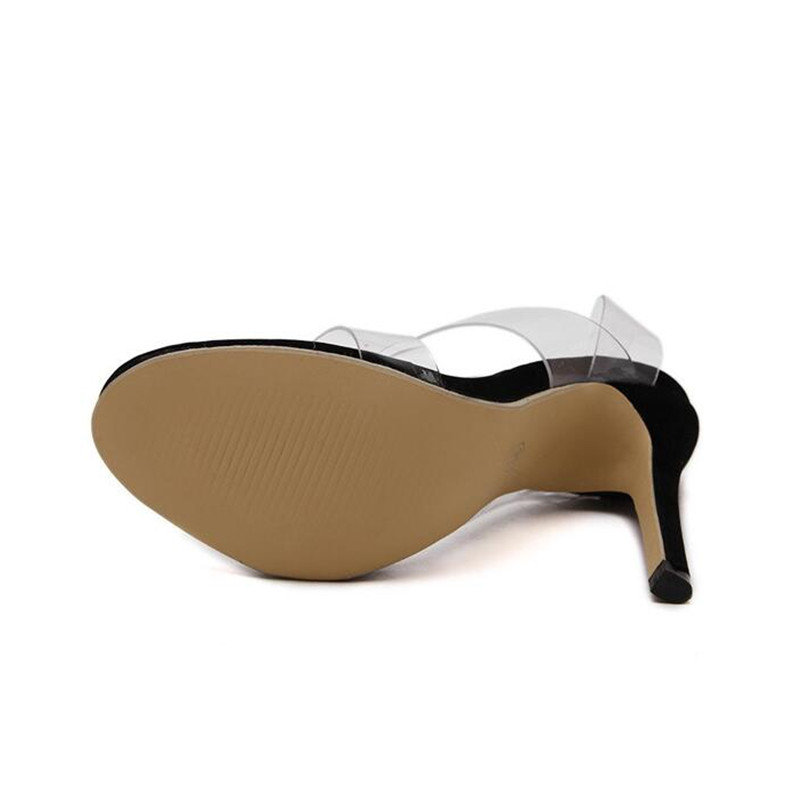 
	Transparent Glitter Block Heel Crystal Peep Toe Sandal