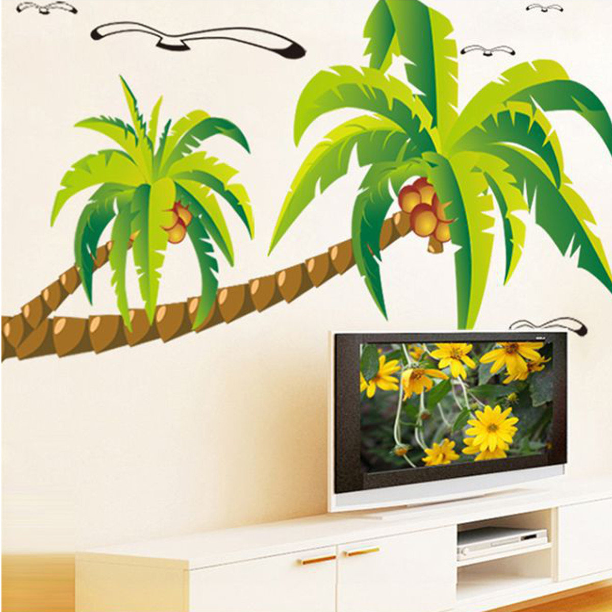 
	Coconut Palm Trees Seagulls Removable Wall Sticker Decal Art Mural Home Decor