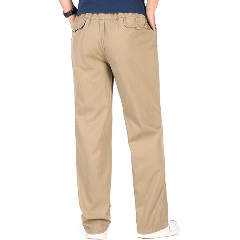 
	Mens Loose Breathable Elastic Waist Design Straight Solid Color Casual Pants