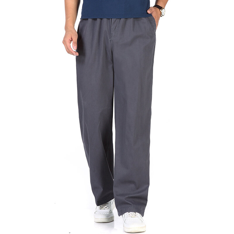 
	Mens Loose Breathable Elastic Waist Design Straight Solid Color Casual Pants