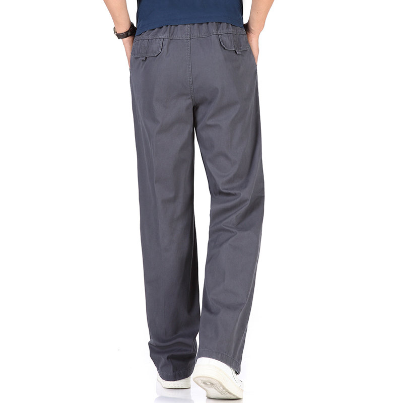 
	Mens Loose Breathable Elastic Waist Design Straight Solid Color Casual Pants