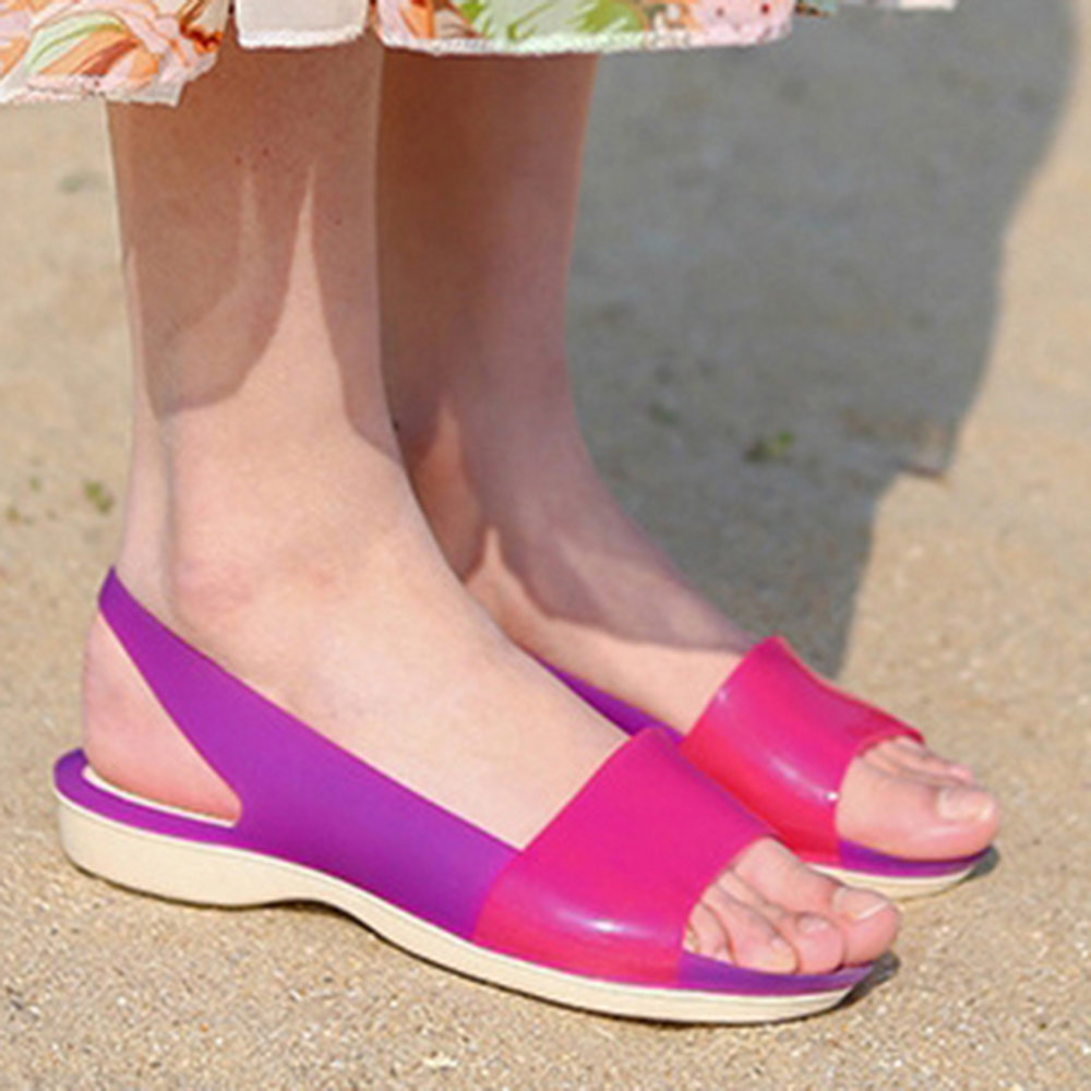 
	Mixed Candy Color Peep Toe Slingback Jelly Sandals