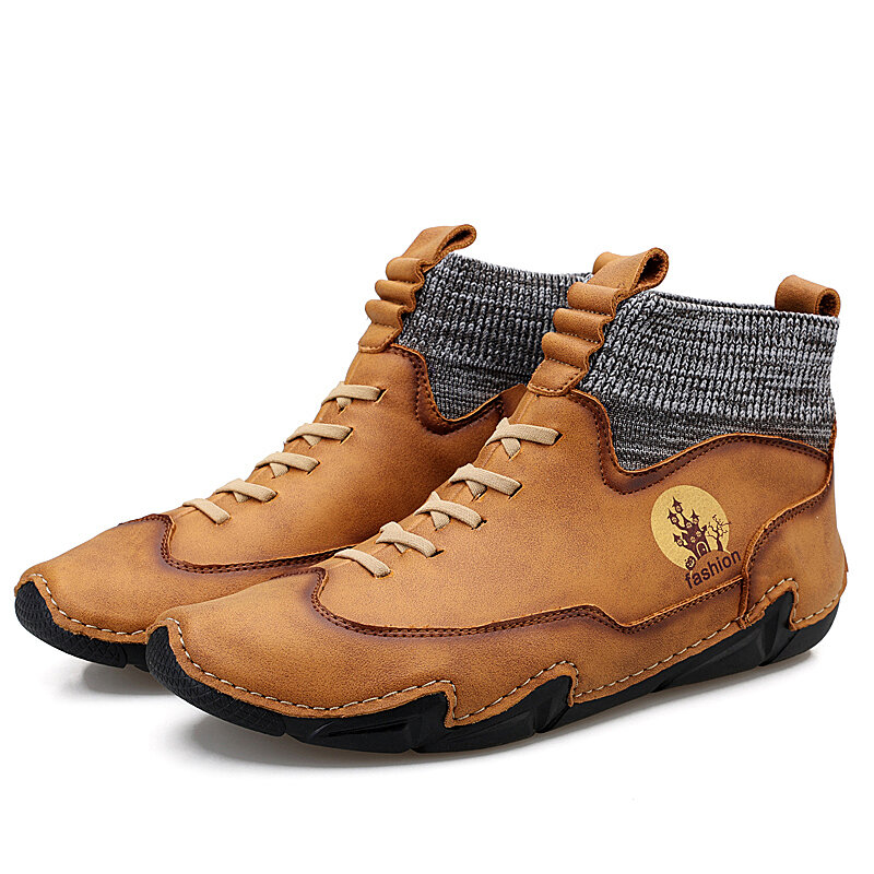 
	Men Microfiber Leather Splicing Non Slip Soft Sole Casual Ankle Boots