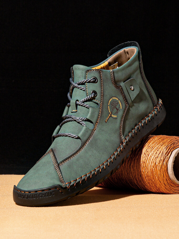 
	Men Hand Stitching Leather Non Slip Soft Sole Casual Ankle Boots