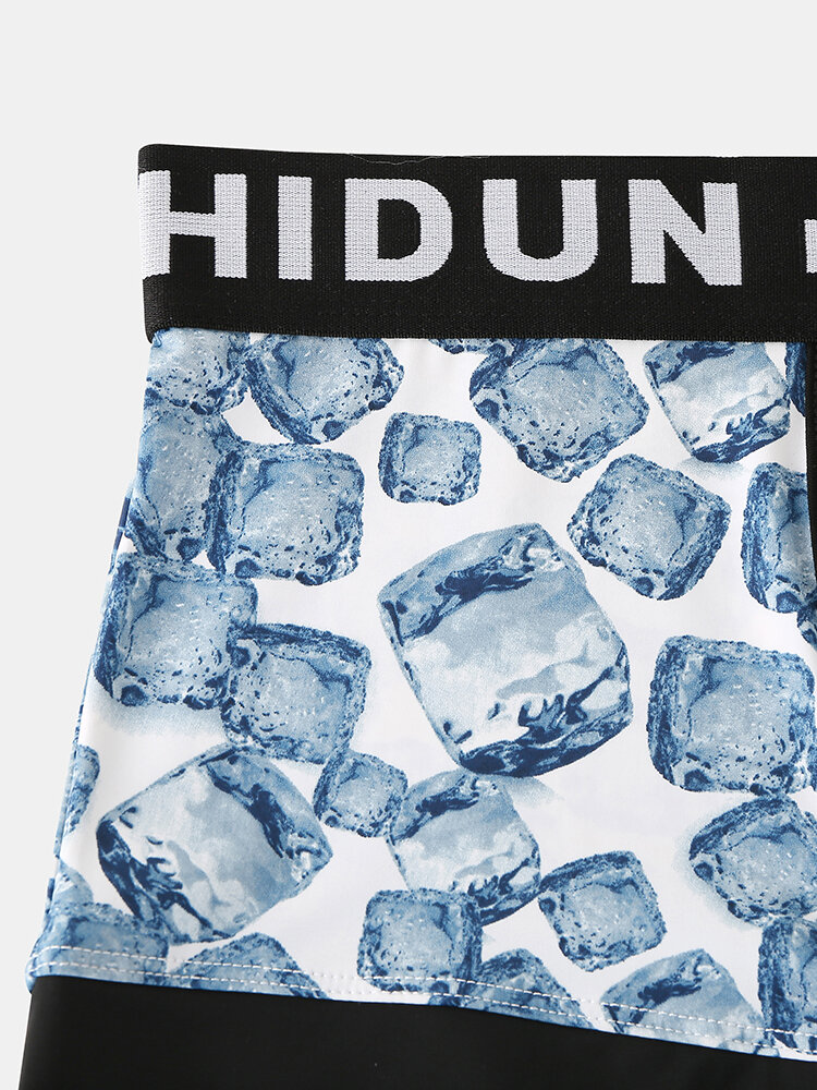 
	Men Nylon Ice Silk Bule Print Patchwork Boxer Briefs Letter Waistband Breathable Pouch Underwear