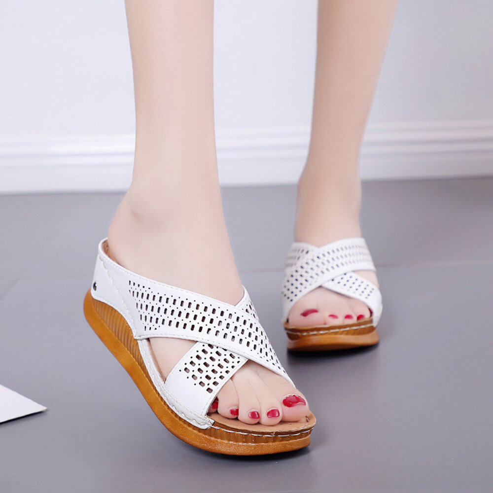 
	Women Peep Toe Hollow Out Summer Beach Wedges Sandals
