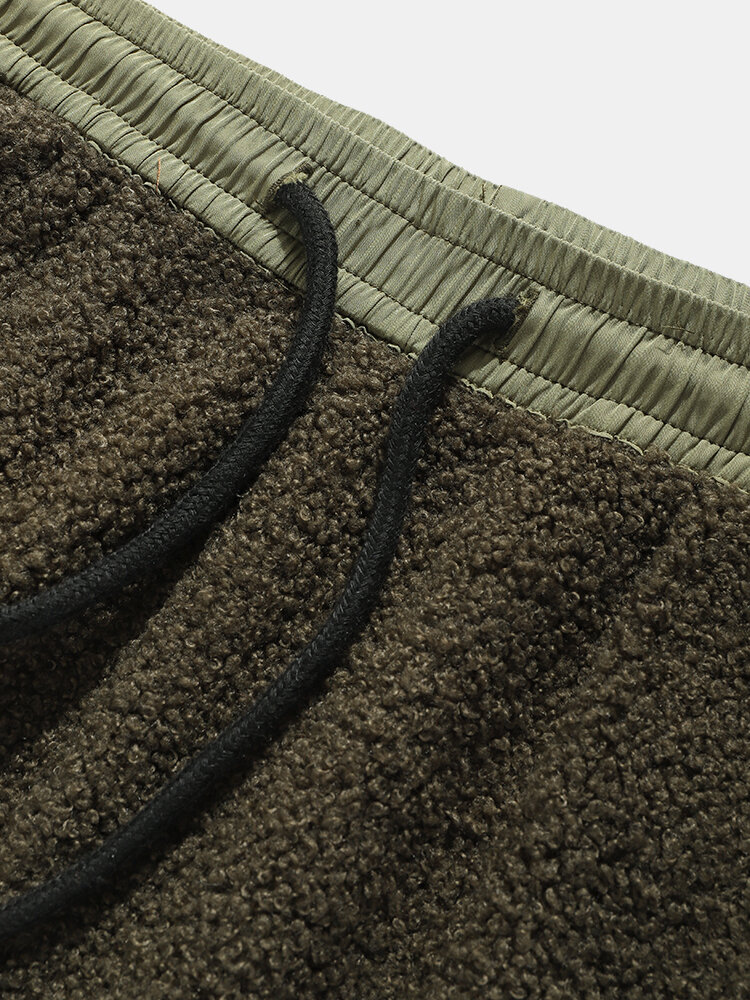 
	Mens Plush Thick Multi-Pocket Casual Drawstring Waist Teddy Jogger Pants