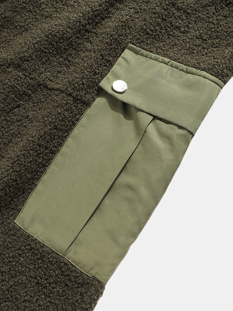 
	Mens Plush Thick Multi-Pocket Casual Drawstring Waist Teddy Jogger Pants